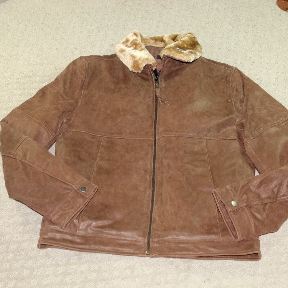 NWT Burk's Bay Woman's Size S Brown Suede/Leather Faux Fur Collar Coat